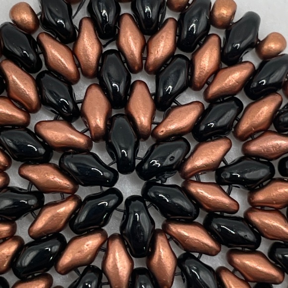 Czech Glass Hand Stitched Beaded Black & Copper Round Boho Pierced Earrings - Picture 6 of 9